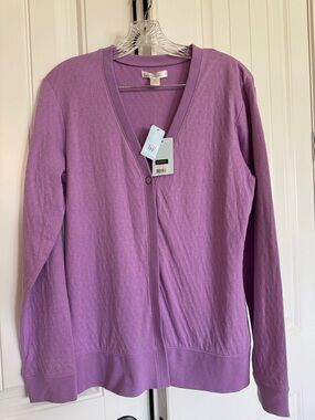 Lady Hagen Lilac V-Neck Button Cardigan Sweater